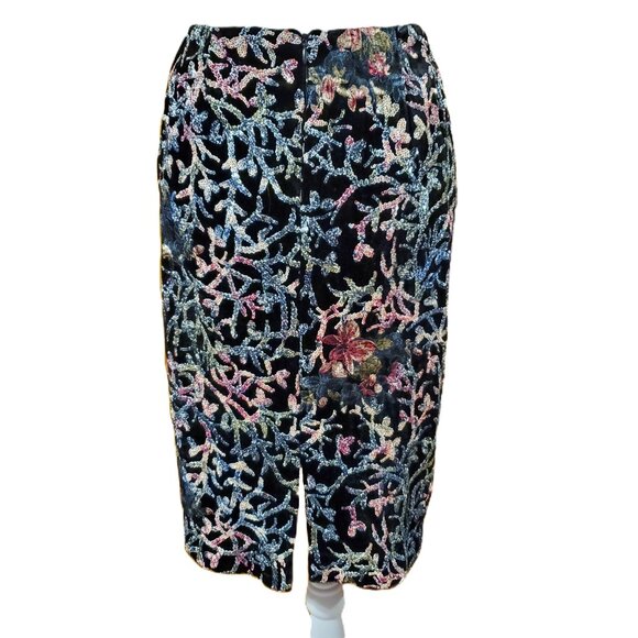 NWT Tahari Black Velvet Sequin Embroidered Knee Length Skirt Sz 10 Ornate Dressy - Picture 4 of 13